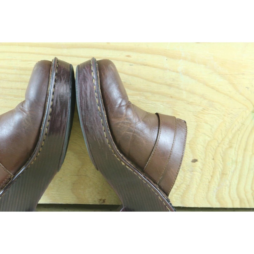 Born Shoes 8 Womens Brown 39 Leather Mules Clogs Wedge Slip Ons Comfort - Picture 4 of 7